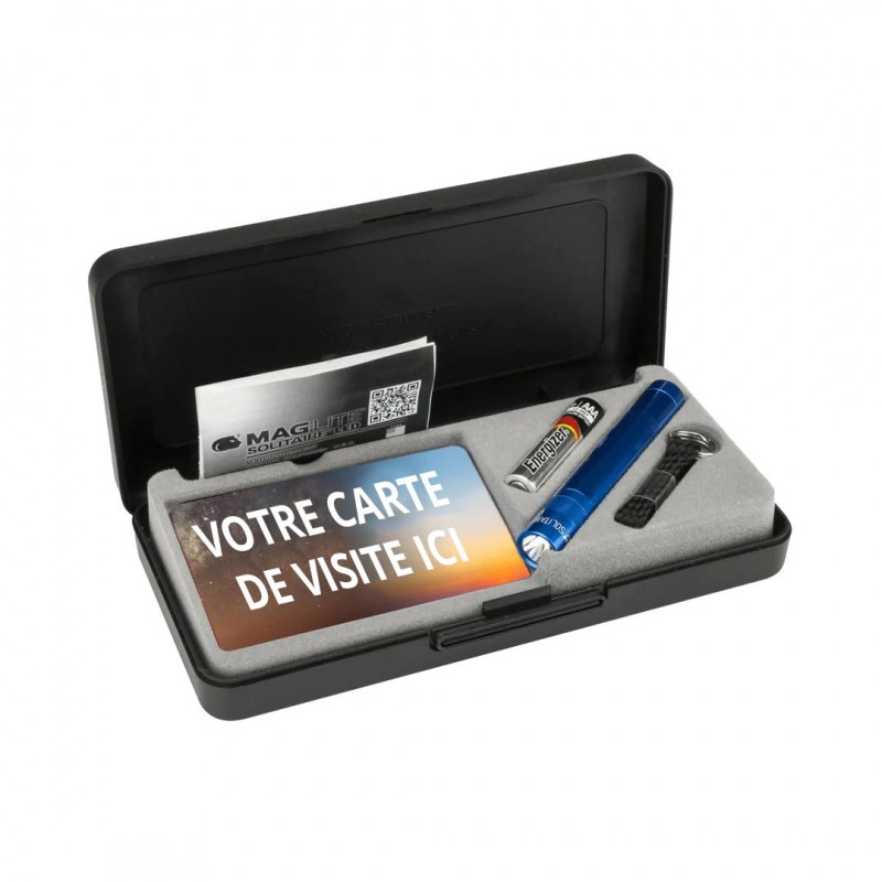 Maglite Lampe torche Solitaire K3A avec emplacement carte de visite - Coloris bleu - Livrée en Coffret Cadeau