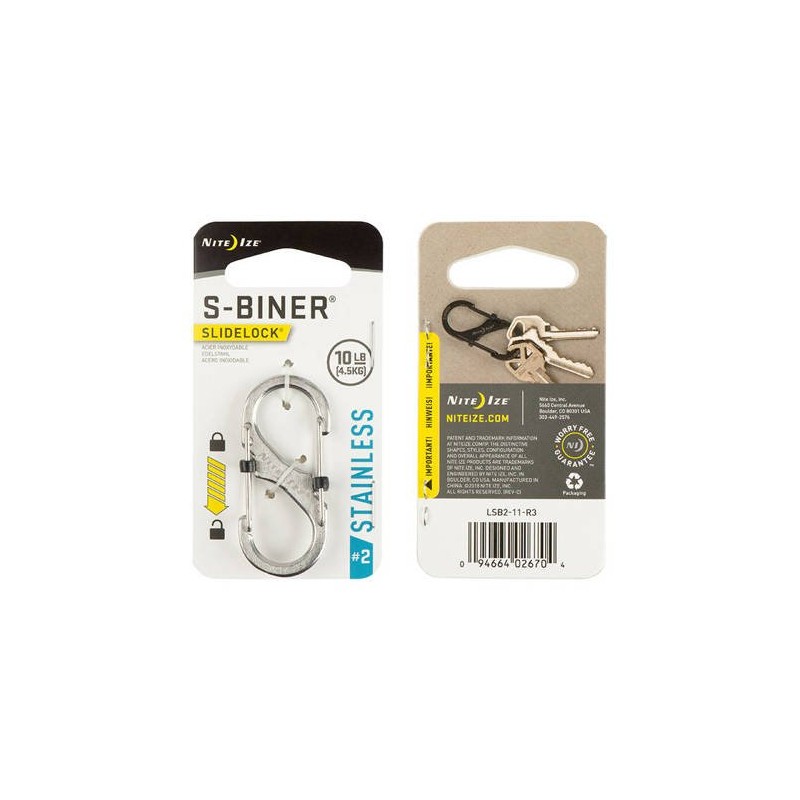 Nite Ize Mousqueton S-Biner 2 SlideLock - Acier inoxydable