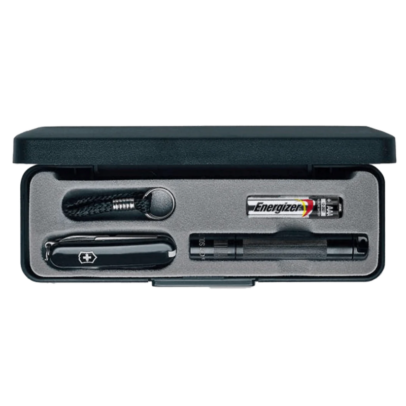 Maglite Lampe Torche Solitaire avec couteau suisse Victorinox Classic SD Noir - Coffret cadeau